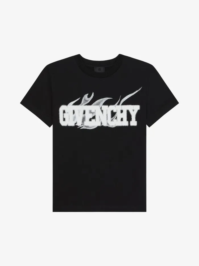 TShirt In Cotton With Flames Print Black Kids Givenchy