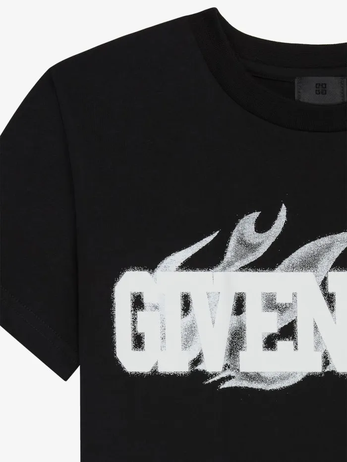TShirt In Cotton With Flames Print Black Kids Givenchy