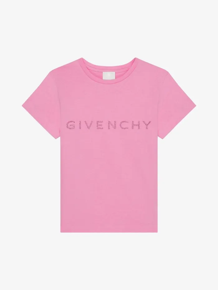 TShirt In Cotton With Rhinestones Pink Kids Givenchy