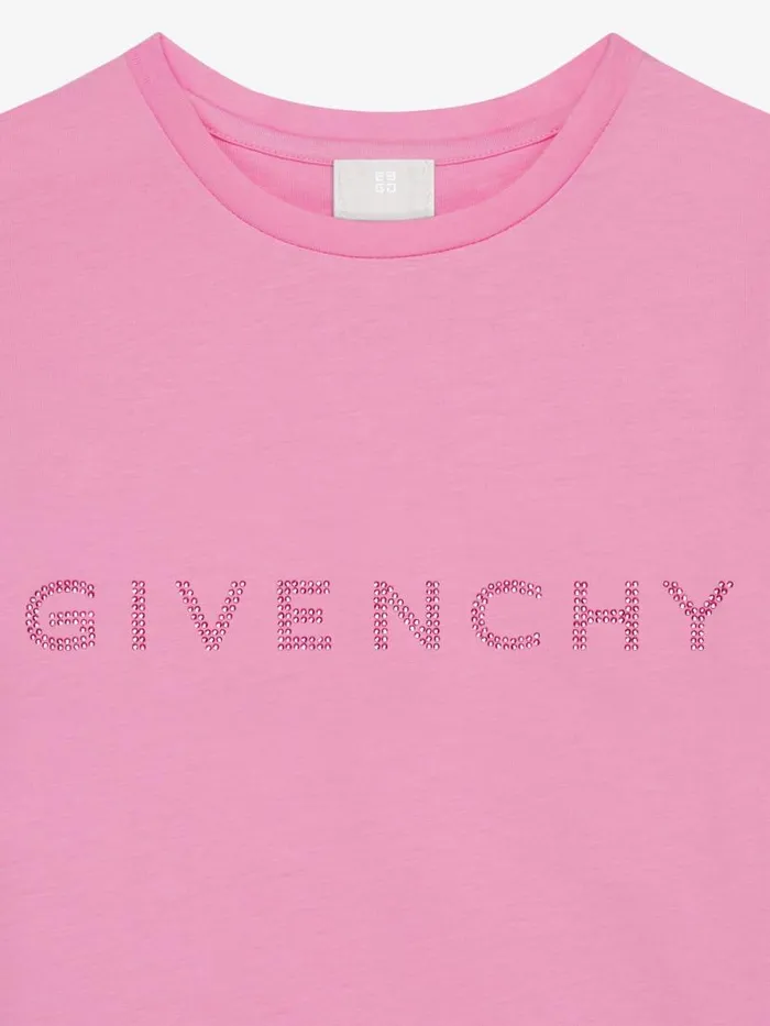 TShirt In Cotton With Rhinestones Pink Kids Givenchy