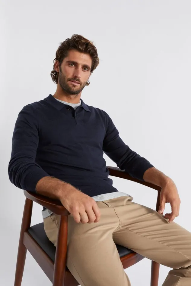 TShirts and Sweaters Man Seed Heritage Merino Knitted Polo Midnight Blue
