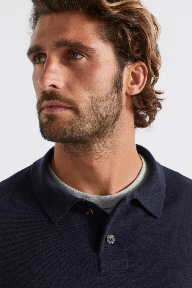 TShirts and Sweaters Man Seed Heritage Merino Knitted Polo Midnight Blue