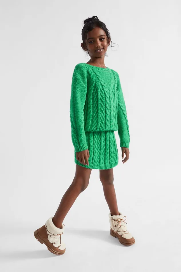 TShirts and Tops Girl Seed Heritage Linear Cable Knit Pea Green