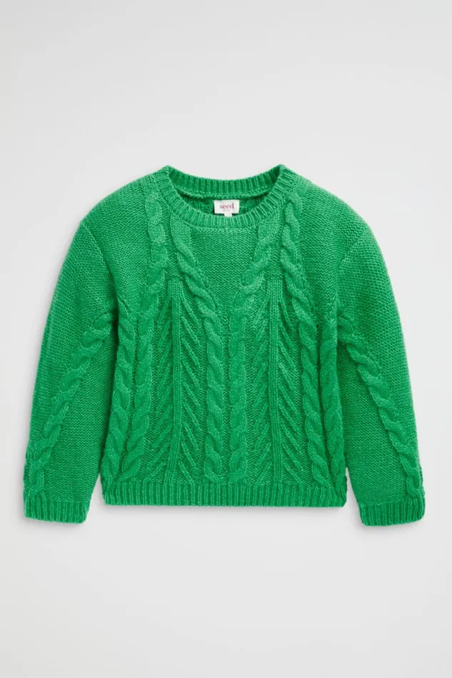 TShirts and Tops Girl Seed Heritage Linear Cable Knit Pea Green