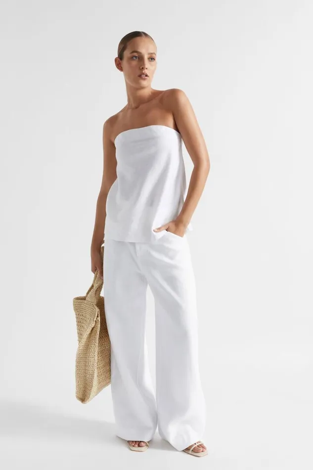 TShirts and Tops Woman Seed Heritage Core Linen Strapless Top Whisper White