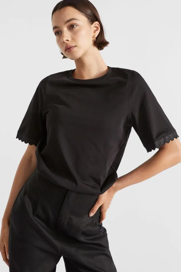 TShirts and Tops Woman Seed Heritage Scallop Trim Tee Black