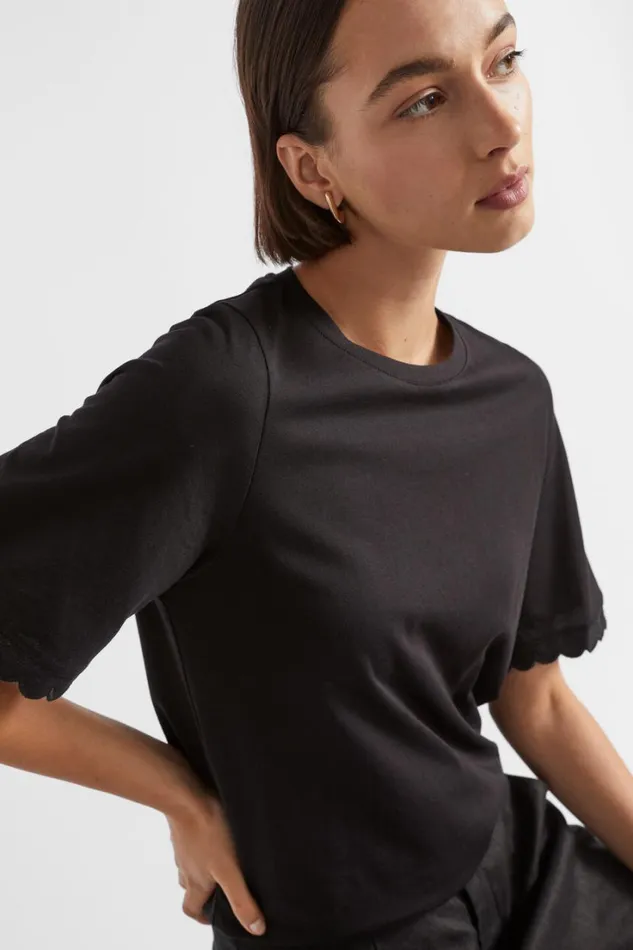 TShirts and Tops Woman Seed Heritage Scallop Trim Tee Black