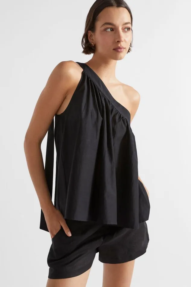 TShirts and Tops Woman Seed Heritage Voile Tie Shoulder Top Black