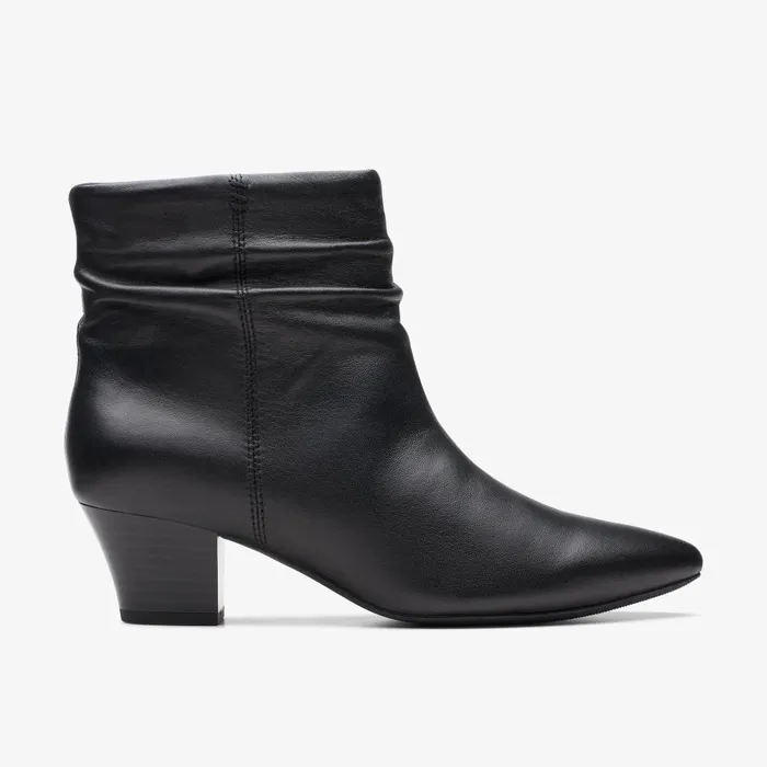 Teresa Skip Black Leather Women Clarks Boots and Booties