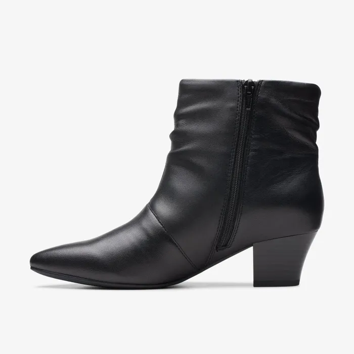 Teresa Skip Black Leather Women Clarks Boots and Booties