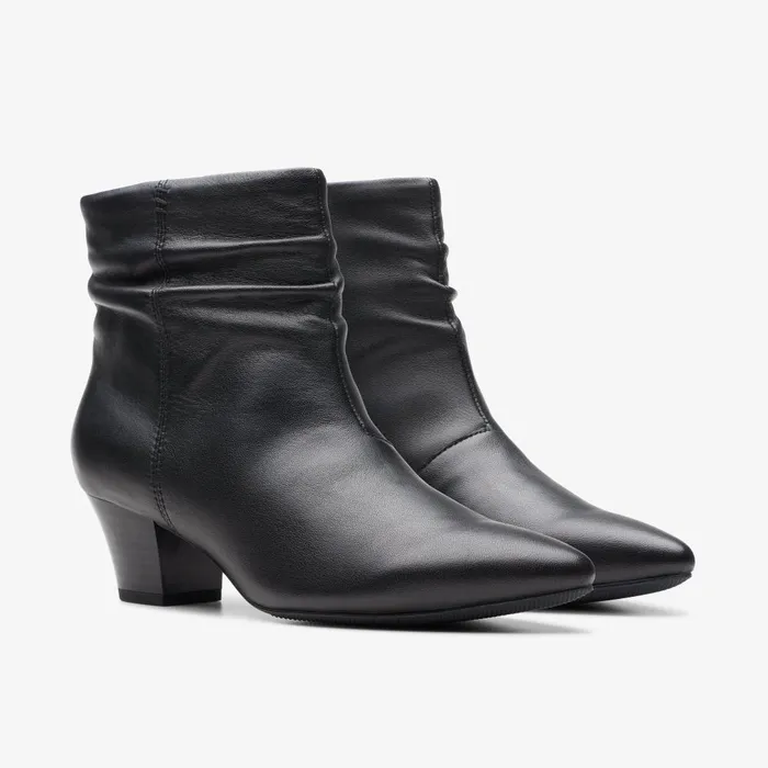 Teresa Skip Black Leather Women Clarks Boots and Booties