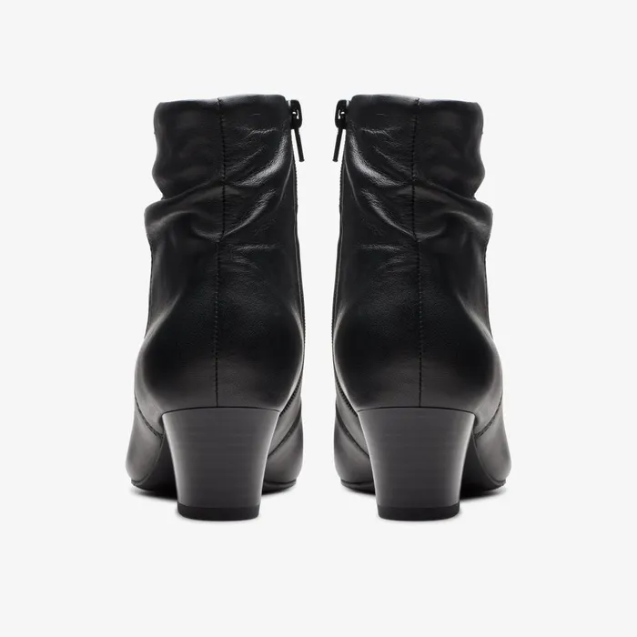Teresa Skip Black Leather Women Clarks Boots and Booties
