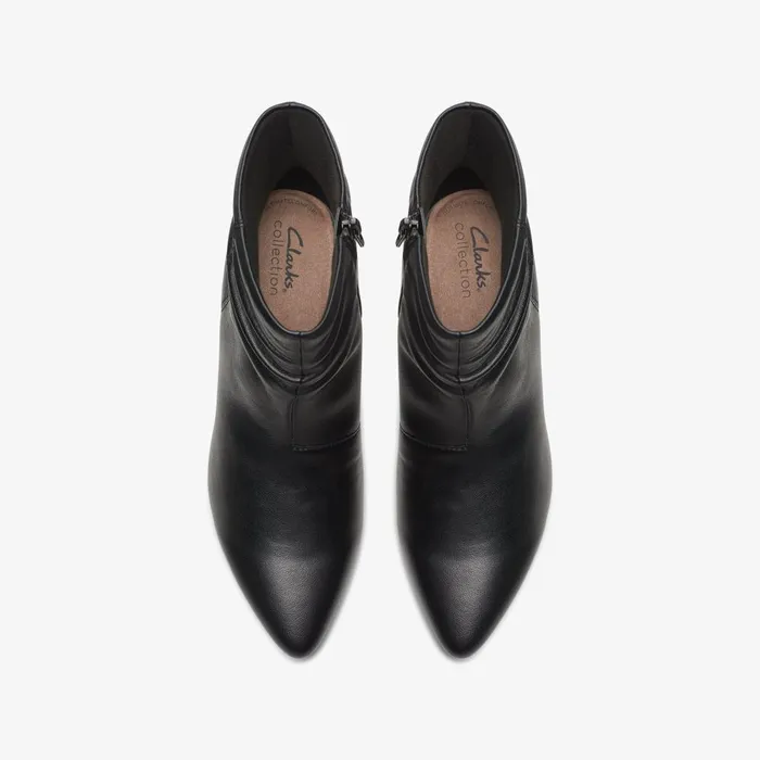 Teresa Skip Black Leather Women Clarks Boots and Booties