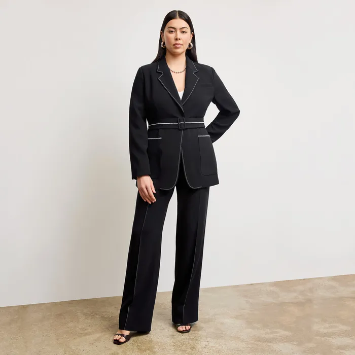 The Athena Jetset Blazer 8211 Everyday Crepe with Topstitch Black With Topstitch Women Jackets M M LaFleur