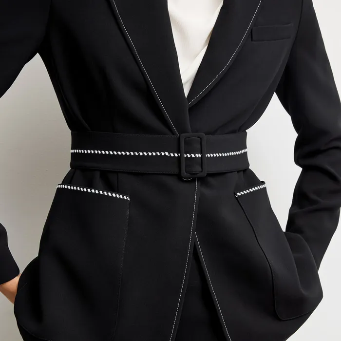 The Athena Jetset Blazer 8211 Everyday Crepe with Topstitch Black With Topstitch Women Jackets M M LaFleur