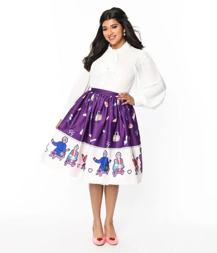 The Golden Girls X Purple Character Border Gellar Swing Skirt Clothing Unique Vintage Skirts The Golden Girls X Purple Character Border Gellar Swing Skirt Clothing Unique Vintage Skirts