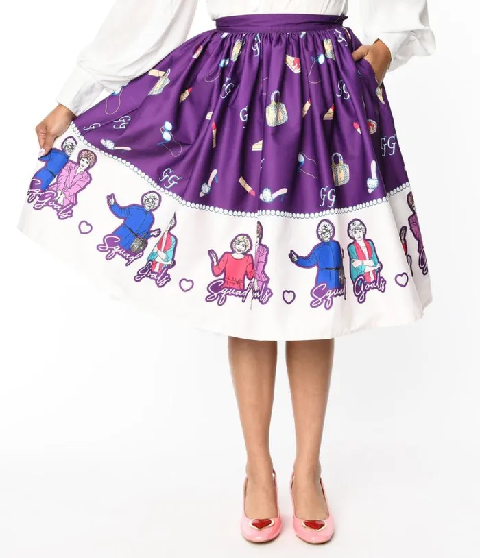 The Golden Girls X Purple Character Border Gellar Swing Skirt Clothing Unique Vintage Skirts