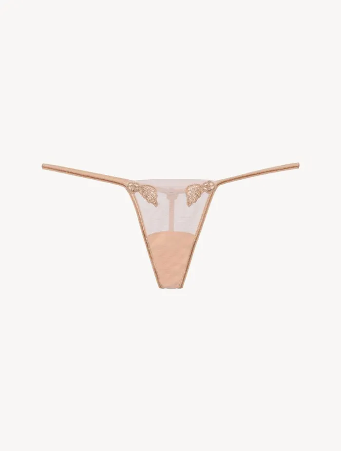 Thong In Sand Stretch Tulle Lingerie La Perla G String and Thong