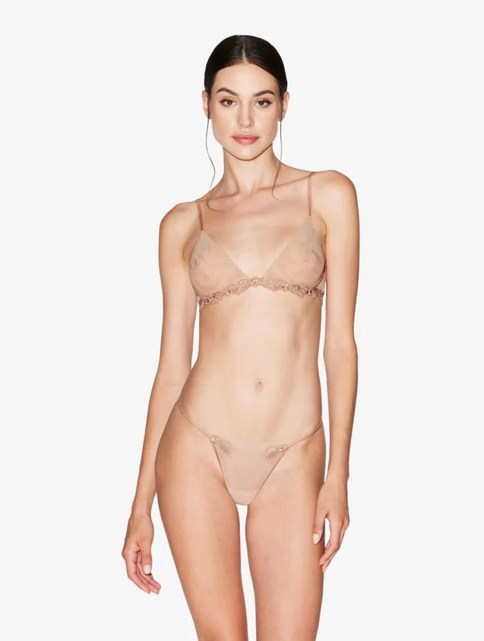 Thong In Sand Stretch Tulle Lingerie La Perla G String and Thong