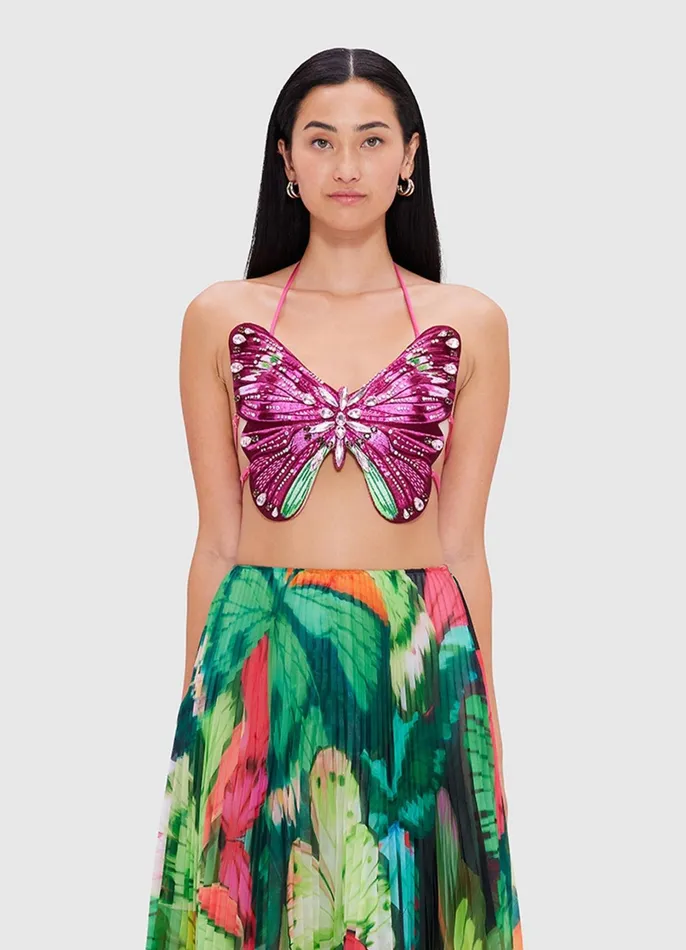 Tops and Shirts Women LEO LIN Aurora Embellished Top 8211 Papillon Print In Pink