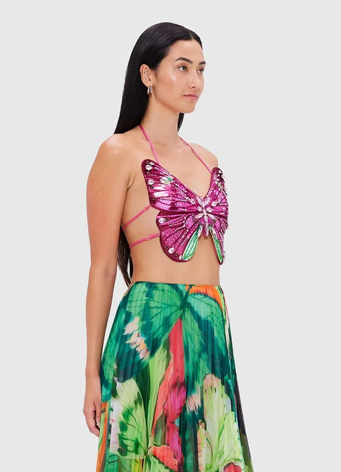 Tops and Shirts Women LEO LIN Aurora Embellished Top 8211 Papillon Print In Pink