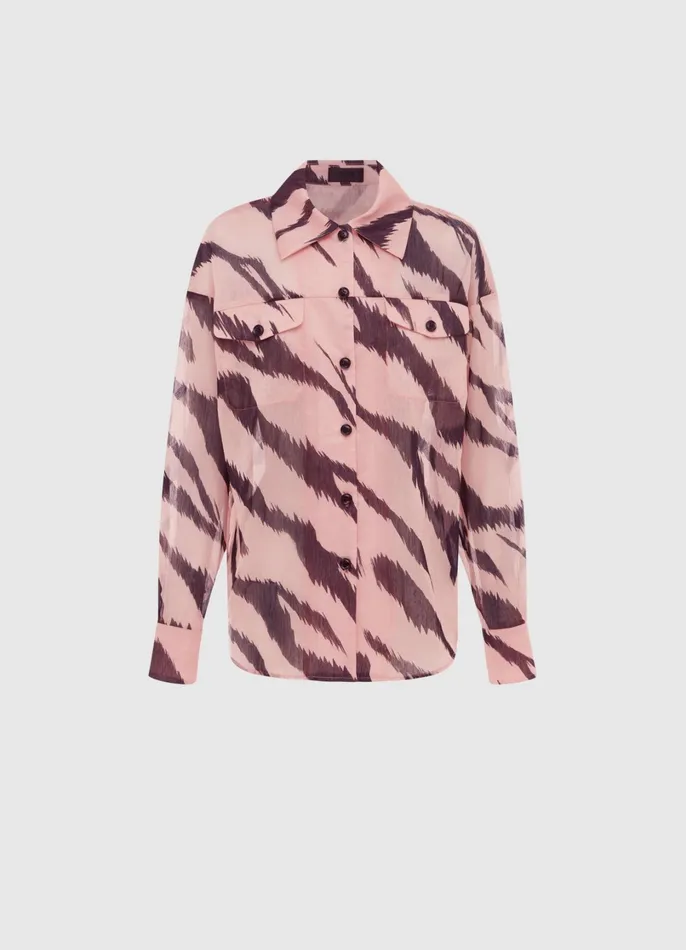 Tops and Shirts Women LEO LIN Brooklynn Linen Shirt 8211 Tiger Print In Pink