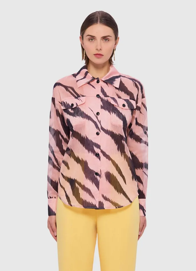 Tops and Shirts Women LEO LIN Brooklynn Linen Shirt 8211 Tiger Print In Pink