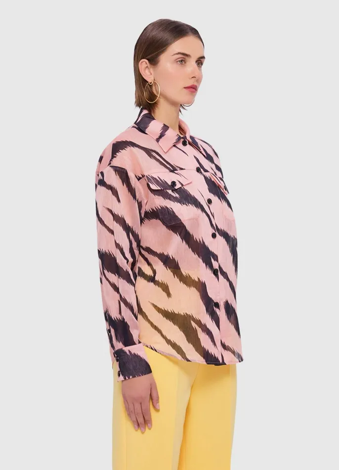 Tops and Shirts Women LEO LIN Brooklynn Linen Shirt 8211 Tiger Print In Pink