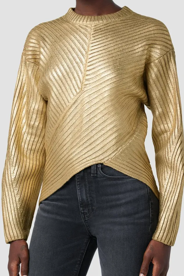 Tops and Sweaters Women Hudson Jeans Front Wrap Sweater Foiled Camel Tops and Sweaters Women Hudson Jeans Front Wrap Sweater Foiled Camel