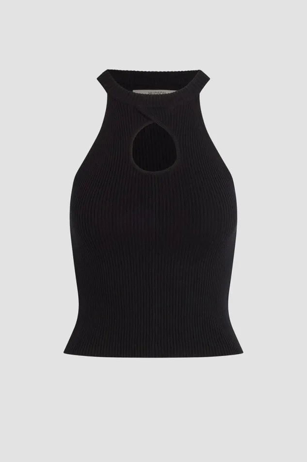 Tops and Sweaters Women Hudson Jeans Mock Neck Keyhole Racer Tank Black Tops and Sweaters Women Hudson Jeans Mock Neck Keyhole Racer Tank Black