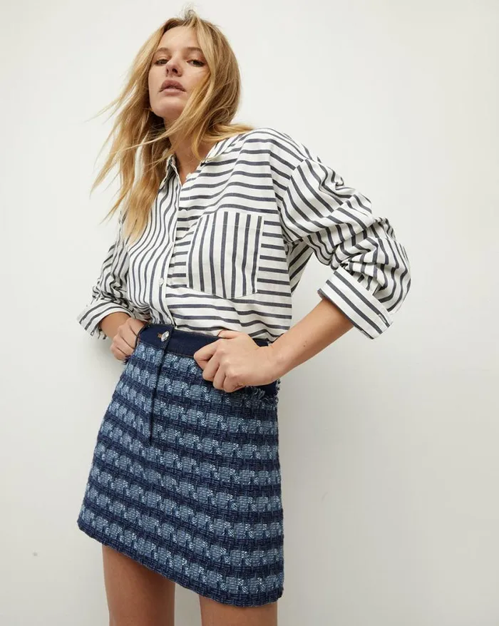 Tops and Tees Shop Veronica Beard Aderes ButtonDown Shirt Marineoffwhite