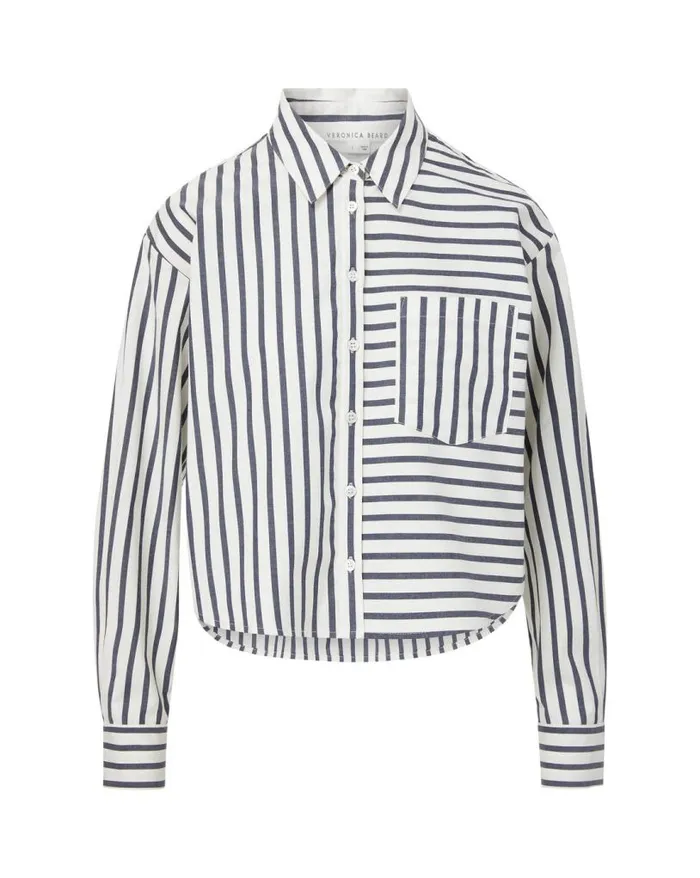 Tops and Tees Shop Veronica Beard Aderes ButtonDown Shirt Marineoffwhite