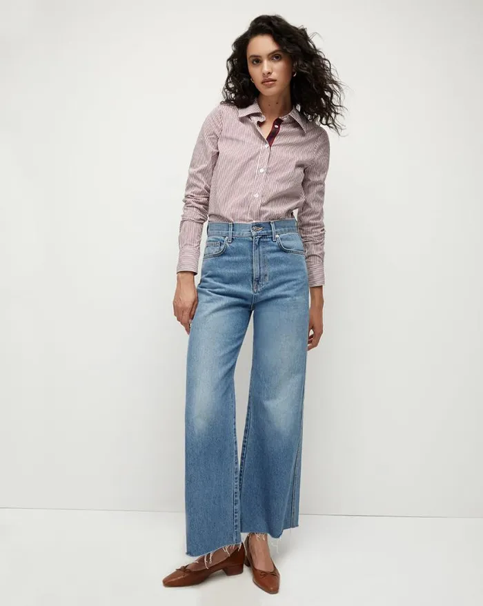 Tops and Tees Shop Veronica Beard Libby Striped Poplin ButtonDown Shirt Dark Raspberryoff White