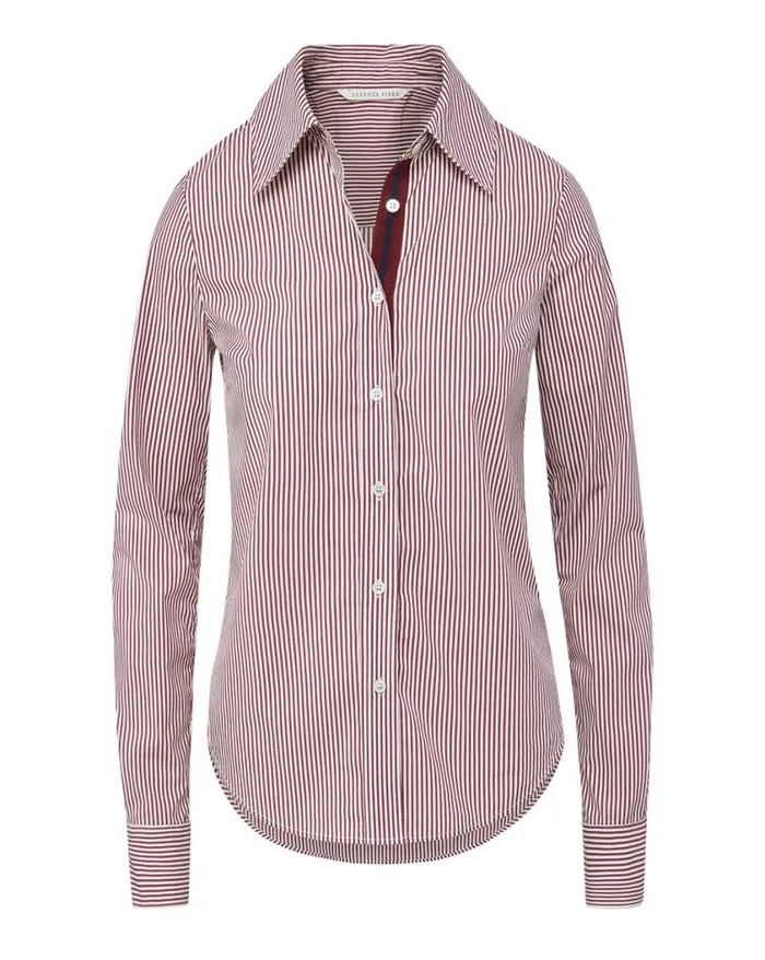 Tops and Tees Shop Veronica Beard Libby Striped Poplin ButtonDown Shirt Dark Raspberryoff White