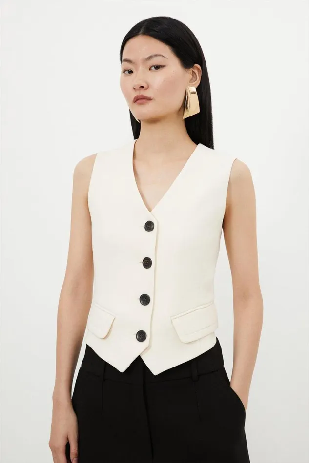 Tops Women Karen Millen Compact Stretch Tailored Buttoned Waistcoat Cream