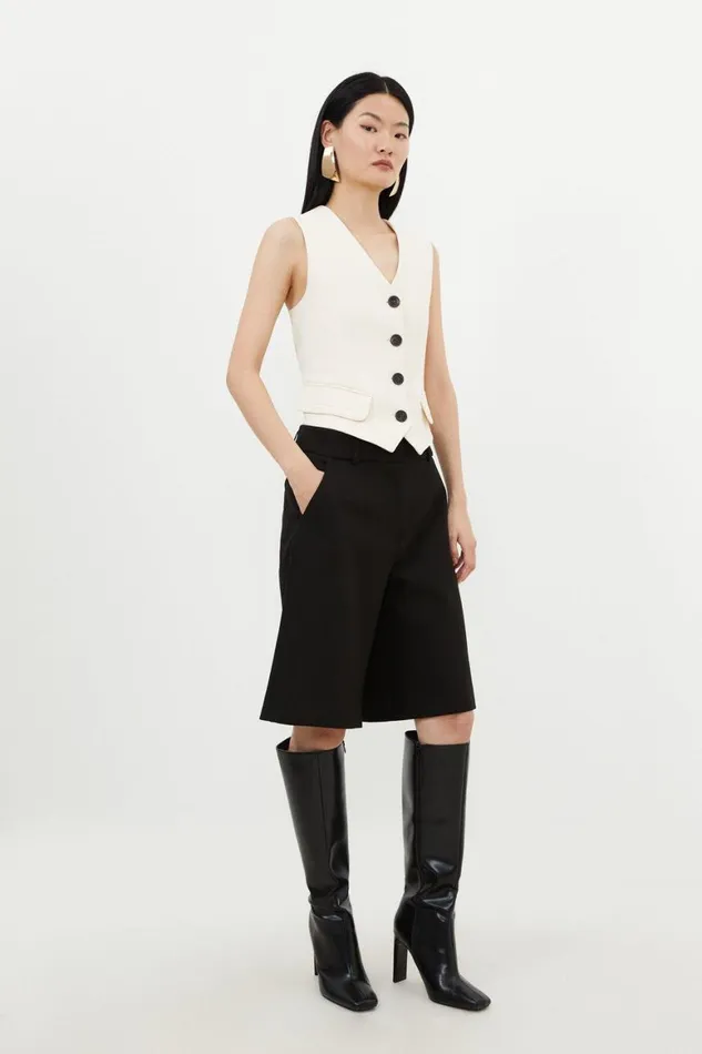 Tops Women Karen Millen Compact Stretch Tailored Buttoned Waistcoat Cream