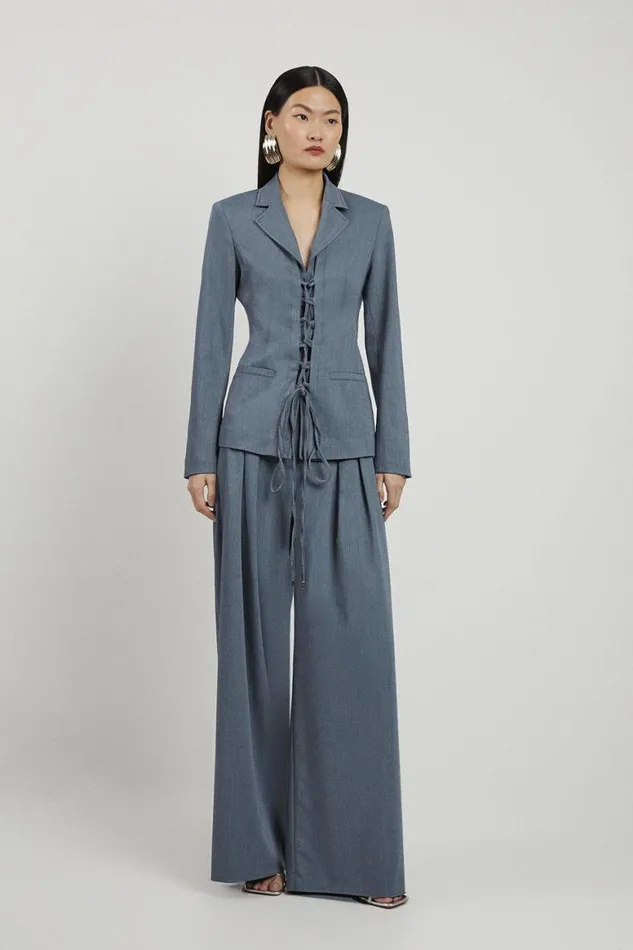 Tops Women Karen Millen Corseted Tie Detail Front Tailored Longline Blazer Navy
