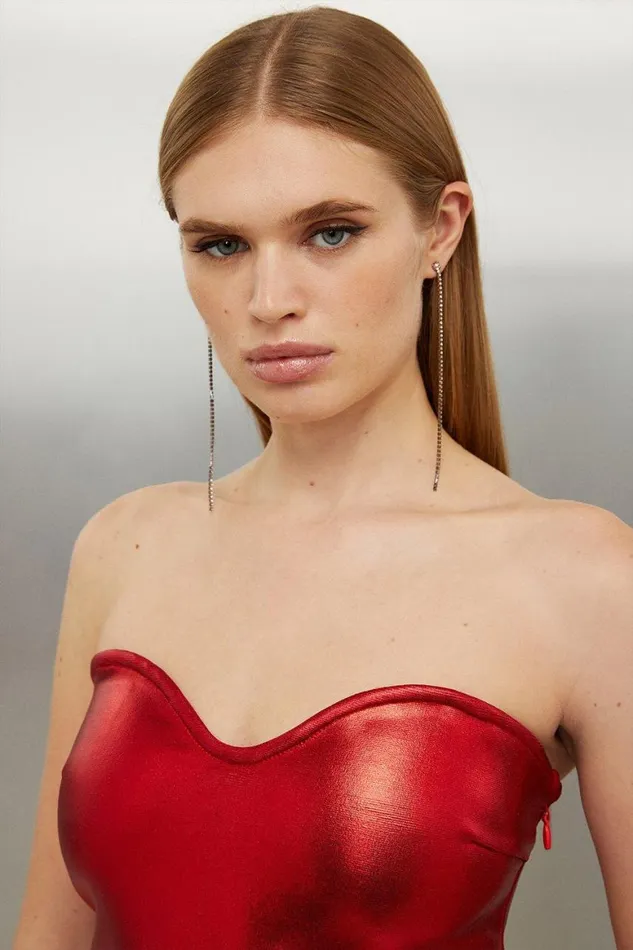 Tops Women Karen Millen Figure Form Foiled Bandage Knit Bandeau Top Red
