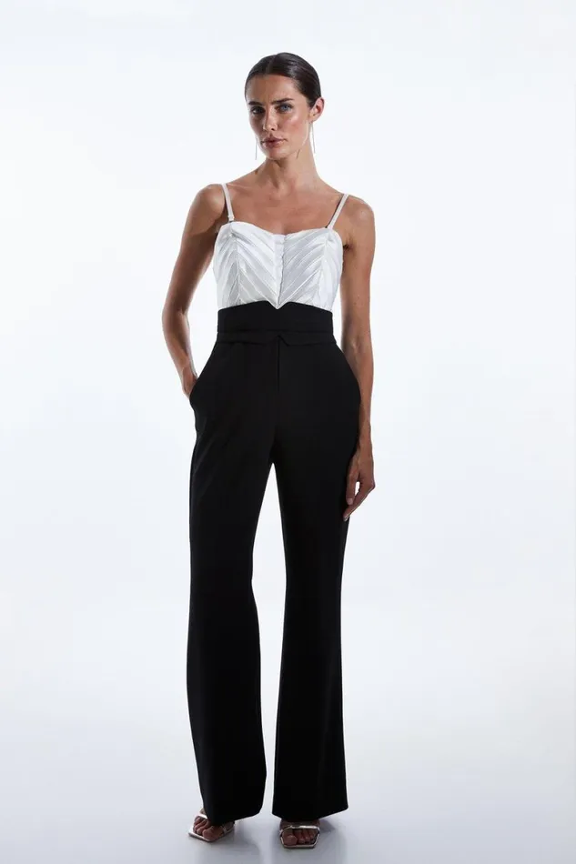 Tops Women Karen Millen Italian Satin Bardot Bodice Jumpsuit Mono