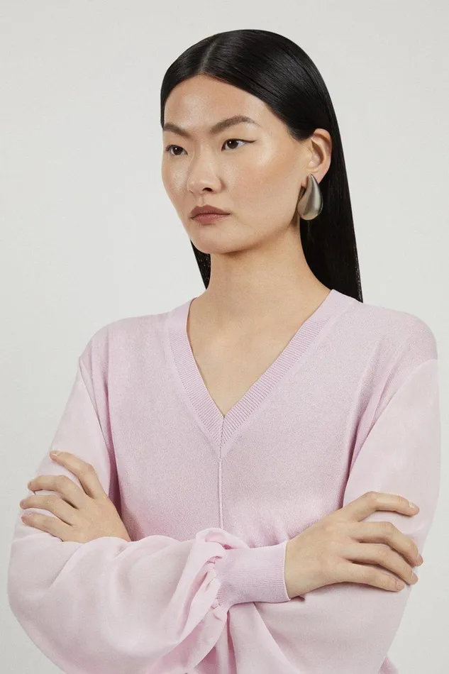 Tops Women Karen Millen Lightweight Viscose Blend Summer Knit Georgette Sleeve Top Lilac