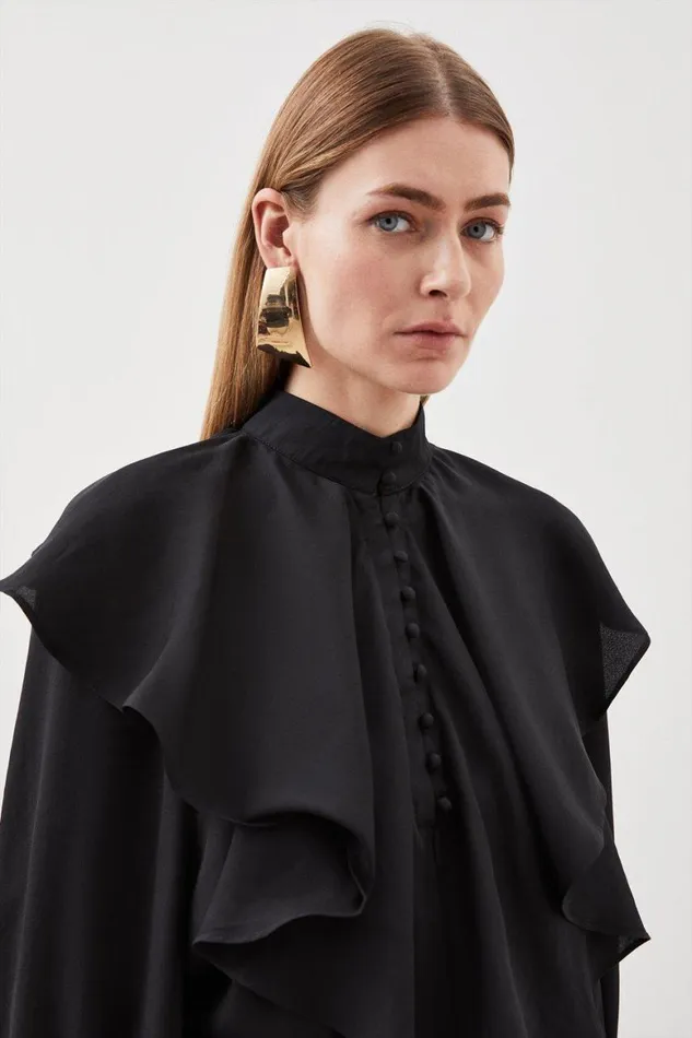 Tops Women Karen Millen Pleated Georgette Woven Blouse Black