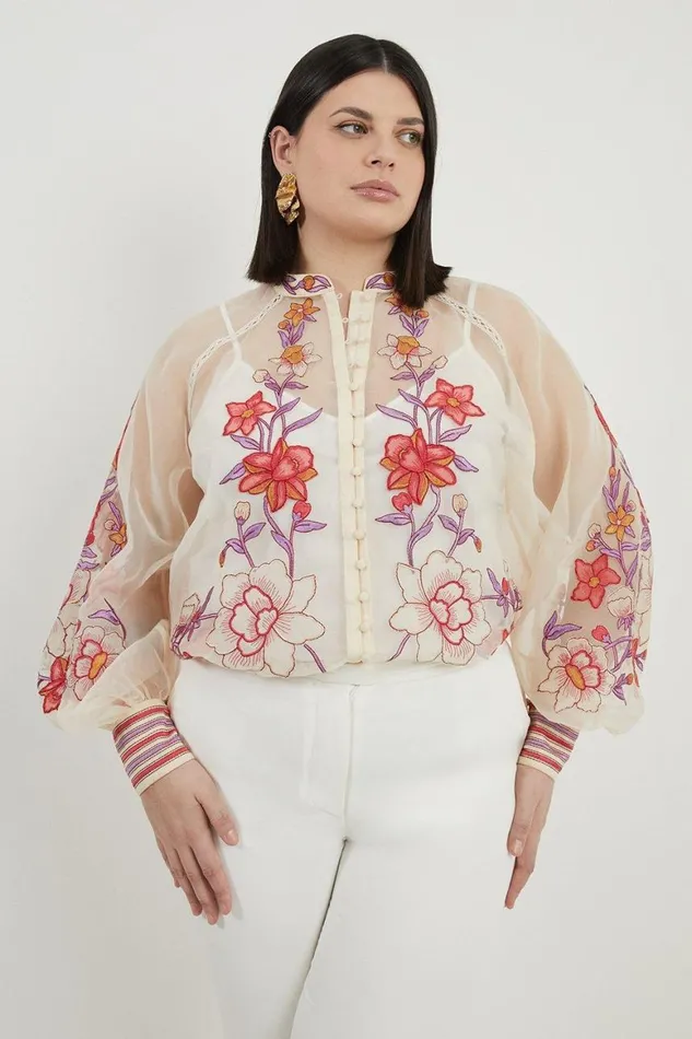 Tops Women Karen Millen Plus Size Floral Placed Embroidery Organdie Woven Blouse Blush Tops Women Karen Millen Plus Size Floral Placed Embroidery Organdie Woven Blouse Blush