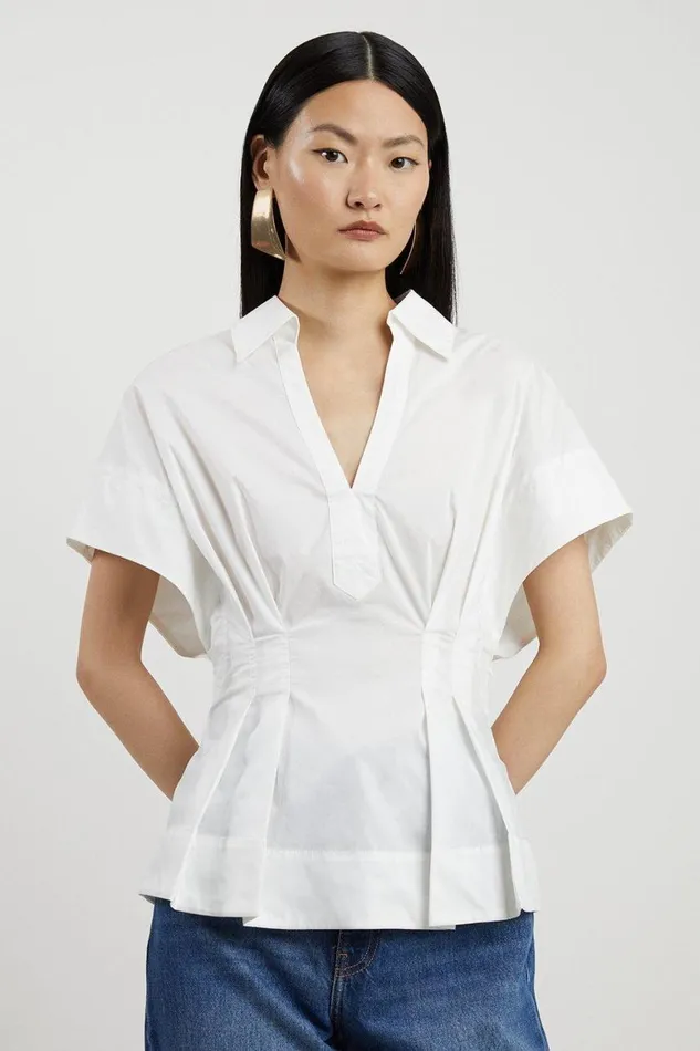 Tops Women Karen Millen Poplin Balloon Strong Shoulder Woven Shirt White