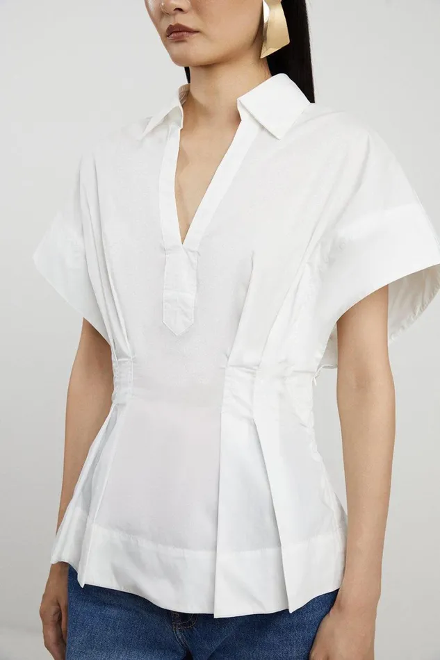 Tops Women Karen Millen Poplin Balloon Strong Shoulder Woven Shirt White