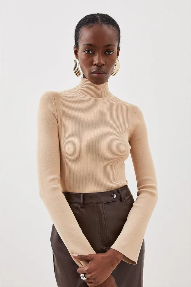 Tops Women Karen Millen Premium Drape Knit Crew Neck Top Natural