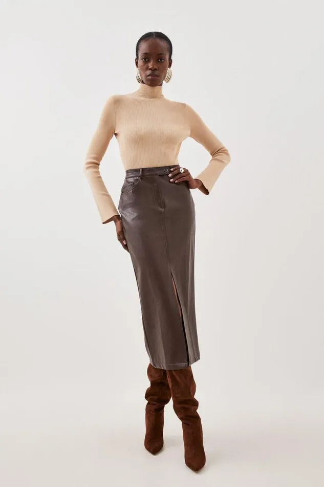 Tops Women Karen Millen Premium Drape Knit Crew Neck Top Natural