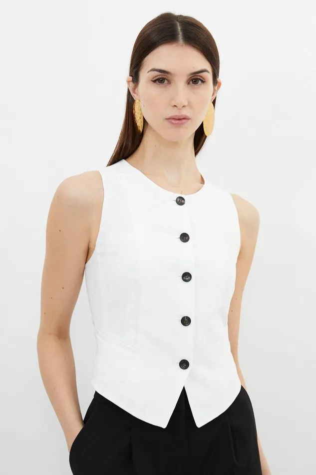 Tops Women Karen Millen Premium Linen Viscose Tailored Button Through Waistcoat Ivory Tops Women Karen Millen Premium Linen Viscose Tailored Button Through Waistcoat Ivory
