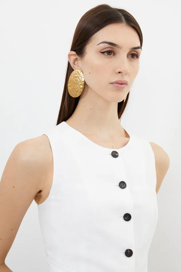Tops Women Karen Millen Premium Linen Viscose Tailored Button Through Waistcoat Ivory