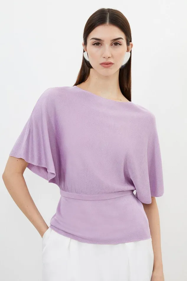 Tops Women Karen Millen Slinky Viscose Blend Knit Angel Sleeve Tie Detail Top Lilac