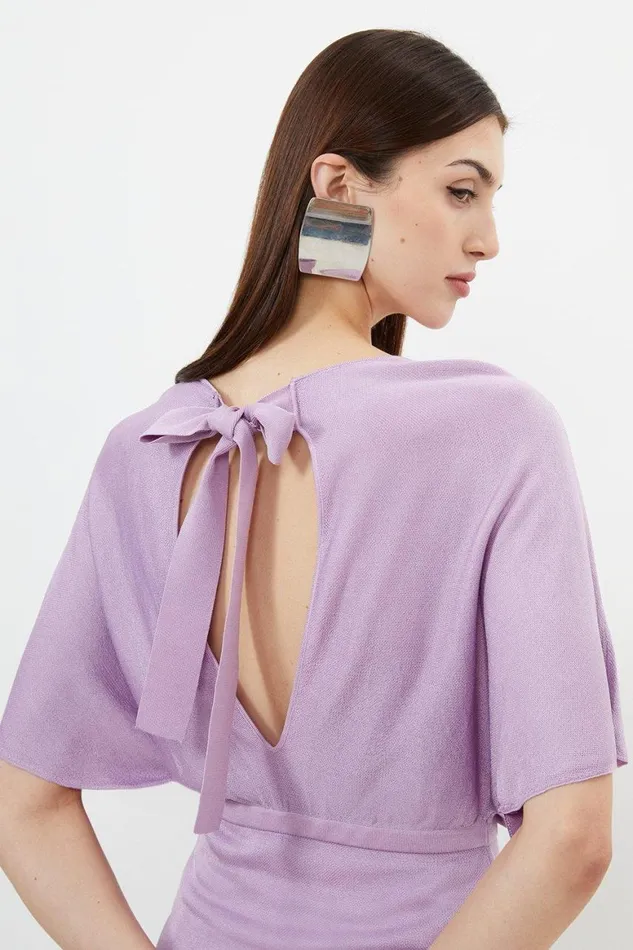 Tops Women Karen Millen Slinky Viscose Blend Knit Angel Sleeve Tie Detail Top Lilac